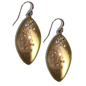 $145 Alexis Bittar Medium Crystal Dust Lucite leaf Leaflet Earrings in Gold